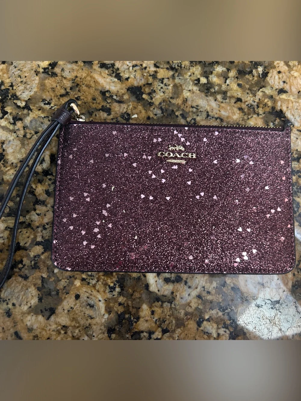COACH Glitter Wristlet Pouch in Plum Sparkle